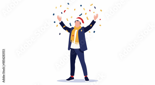Festive Celebration: A man celebrates joyfully as confetti rains down around him, embracing the festive spirit and embodying exuberance.