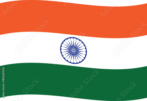 Waving Indian flag with saffron, white, and green stripes and the Ashoka Chakra in the center.
