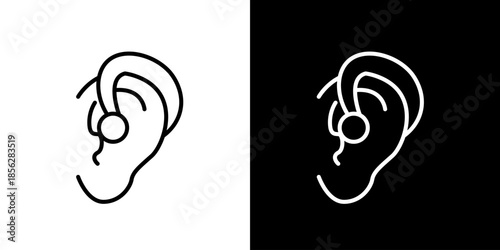 Single icon of an outline of a human ear with a piercing, shown in both black and white