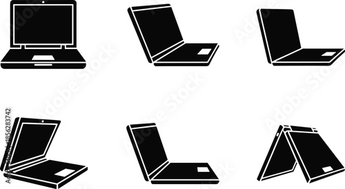 Black Silhouette Laptops in Various Positions computer