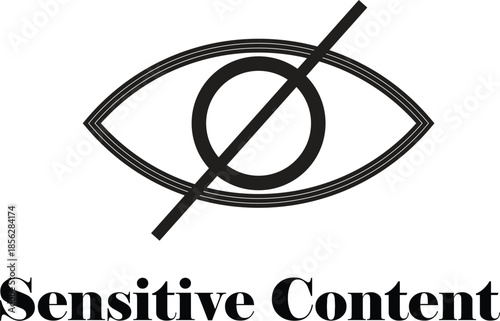 A black and white graphic icon depicting an eye with a diagonal line through it, indicating hidden or sensitive content.