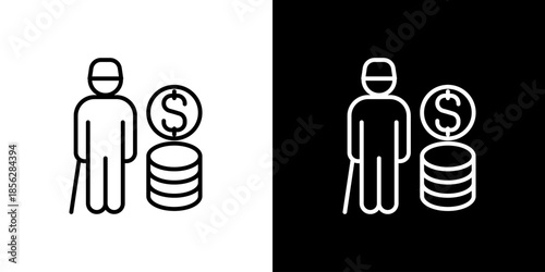 Financial Support for Senior Citizens Outline Icon - Retirement Savings, Pension Funds, and Elderly Care Benefits