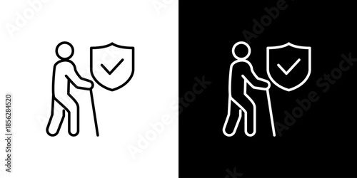 Single icon of elderly care and protection concept, senior citizen health insurance, retirement security, and pension plan symbol for robust future well-being