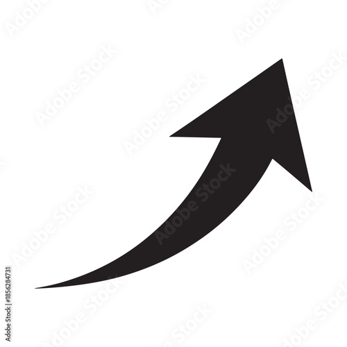 A simple black arrow pointing upwards and to the right isolated on a clean white background