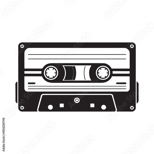 A simple black and white illustration of a vintage audio cassette tape a relic of past listening habits