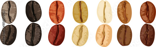 A collection of colorful coffee beans with clipping paths