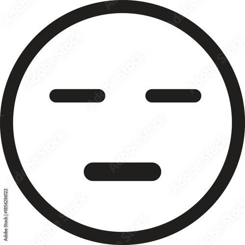 A minimalist black and white line art icon depicting a neutral or expressionless face within a circular outline.