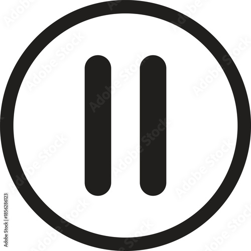 A black and white circular pause button icon, commonly used in media players and digital interfaces.