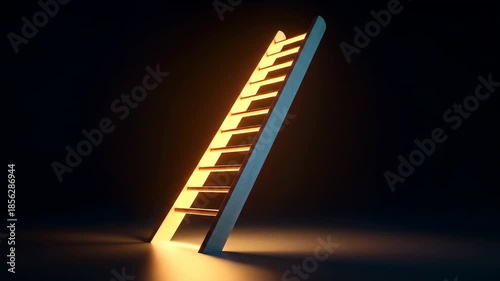 A luminous ladder glowing with golden light, symbolizing growth, opportunity, and the path to success in a dark environment.