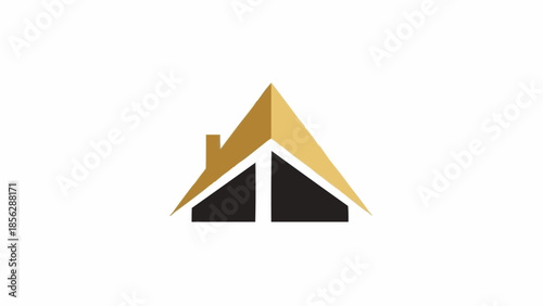 Abstract Golden Roof House Logo Design.