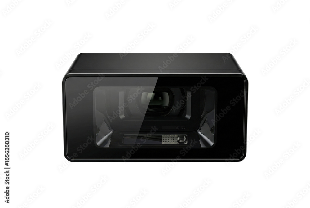 Obraz premium Black industrial barcode scanner or optical sensor. Manufacturing automation device