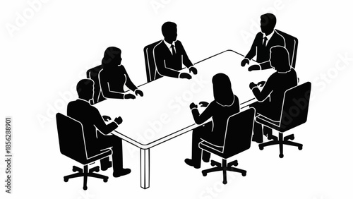 Business Meeting Around a Conference Table Illustration.