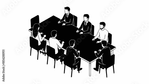 Business meeting around a large conference table with diverse people.