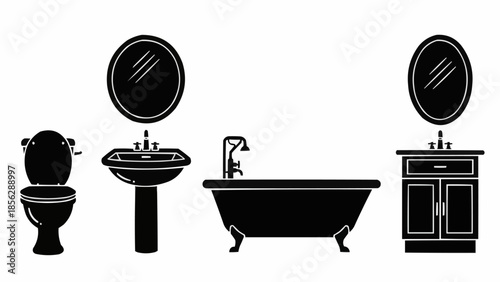 Bathroom Furniture and Fixtures Silhouettes Collection.
