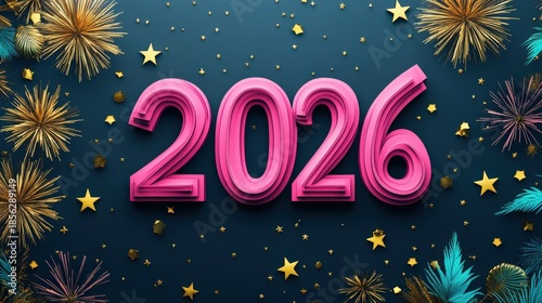 Stylized numerals indicating the year twenty twenty six adorn a dark background featuring festive accents.