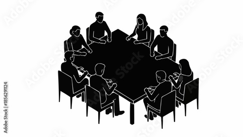 Group of people sitting around a conference table discussing ideas.