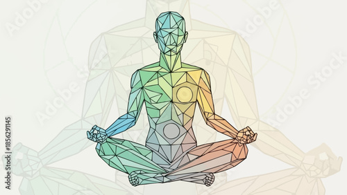 Geometric Human Figure Meditating in Lotus Pose.