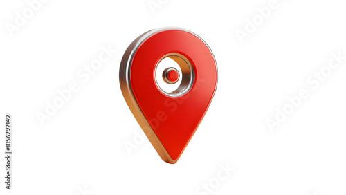 Free Download Red 3d location pin icon with silver and gold accents on white background - GFXLoad