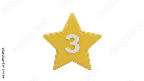 3D Yellow Star with White Number 3 on transparent background