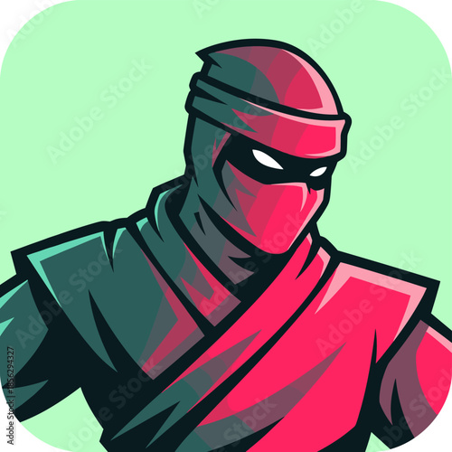 Intense Ninja Warrior with Red Mask and Focused Gaze.