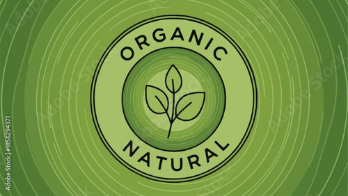 Organic Natural Seal Emblem with Green Leaves and Circular Pattern.