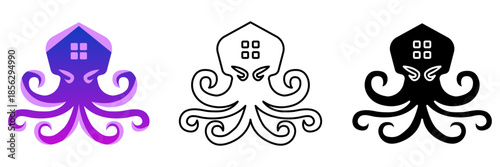 Creative octopus house mascot logo design with flat vector illustration