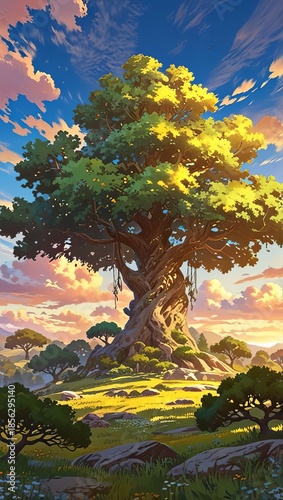 sunset in the forest