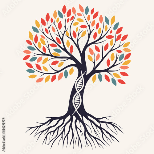 DNA tree of life illustration representing genealogy and genetic ancestry