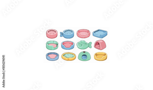 Cute Pet Sun Bed Set Vector Illustration for Cats and Dogs