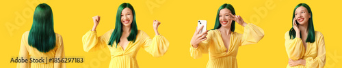 Set of cool young woman wit...