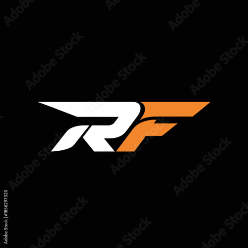 A graphic designer creates a stylized RF logo with wings on a black background for branding purposes.