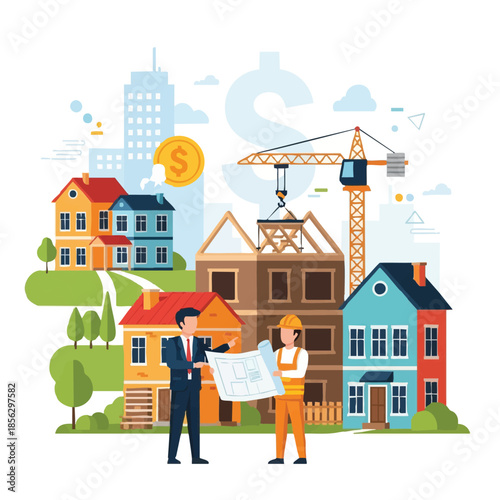 construction project planning with architect and client.