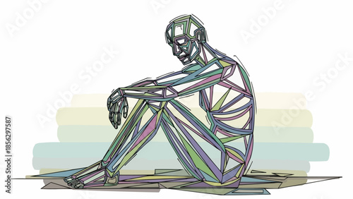 Abstract illustration of a person sitting alone in contemplation.