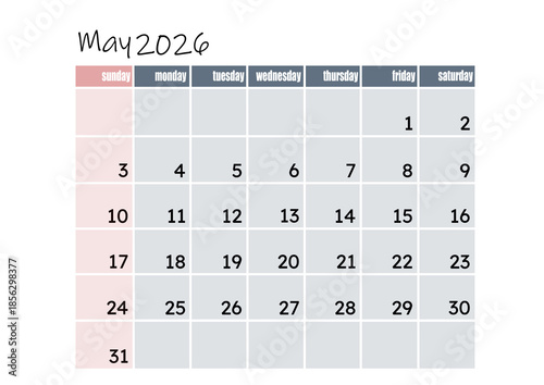 Calendar for May 2026 on white background