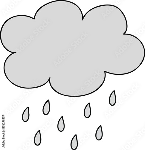 A gray rain cloud with raindrops falling from it isolated on