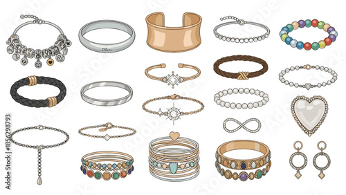 Collection of various stylish bracelets and jewelry