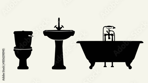 Silhouette of bathroom fixtures including a toilet sink and bathtub.