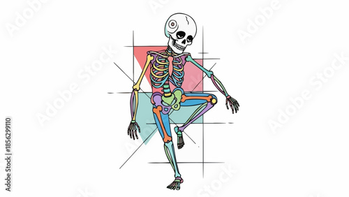 Stylized Skeleton with Geometric Shapes and Colorful Bones.