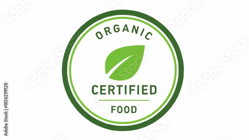 Organic Certified Food Label Stamp Circle Green Leaf.