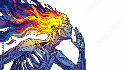 Abstract Human Figure with Fiery Colorful Hair.