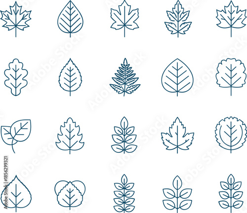 Nature Leaves Line Icon Set Combined With Data Analytics Technology Travel Tourism Business Finance And Corporate Management Strategy Planning Symbols Vector