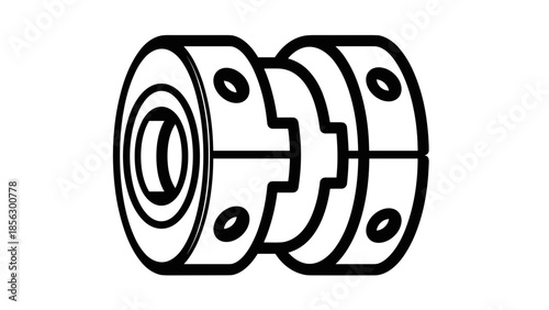 Mechanical Coupling Illustration with Flanges and Bolts.