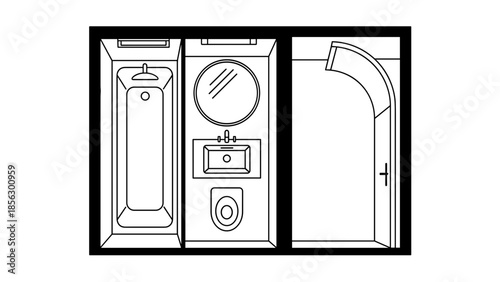 Simple Black and White Bathroom Floor Plan.