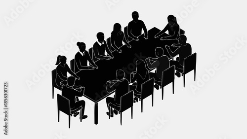 Business Meeting Around a Large Conference Table Silhouette.