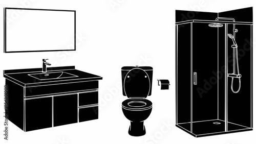 Modern Bathroom Fixtures Silhouette Illustration.