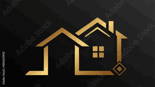 Elegant Golden House Icon Symbolizing Real Estate and Property.
