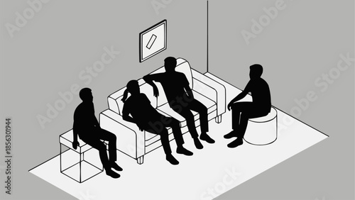 Group of people sitting in a room during a meeting or therapy session.