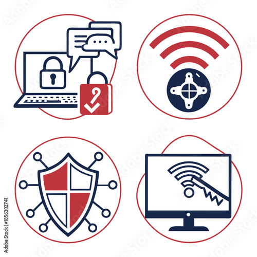 Cyber security icon set. Data and network protection symbols for app, ui, website. Computer technology protection, internet safety, secure cloud access, privacy vector icons.