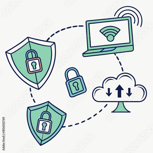 Cyber security icon set. Data and network protection symbols for app, ui, website. Computer technology protection, internet safety, secure cloud access, privacy vector icons.