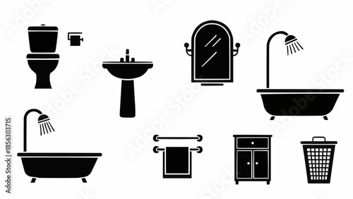 Collection of bathroom icons and silhouettes for design.